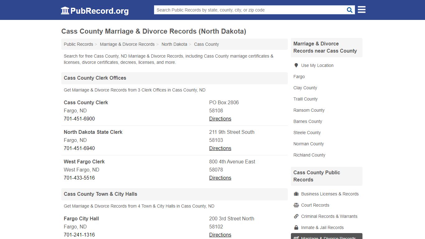 Cass County Marriage & Divorce Records (North Dakota)